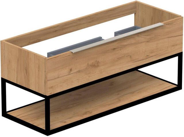 Thebalux Type Onderbouwkast 120x45x50cm 2 uitsparingen opbouwgreep RVS softclose lade MDF spaanderplaat metaal carbon wood 1TY120437CW-NR