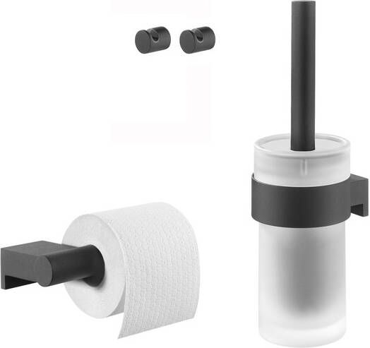 Tiger Bold Toiletaccessoireset Toiletborstel met houder Toiletrolhouder zonder klep Handdoekhaken 2 stuks Zwart 289090701