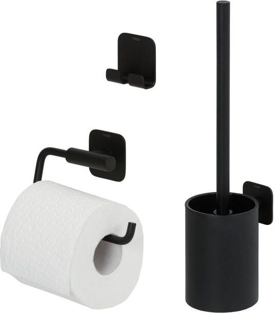 Tiger Colar Toilet Accessoireset toiletrolhouder zonder klep toiletborstelhouder handdoekhaak zelfklevend zwart 800134