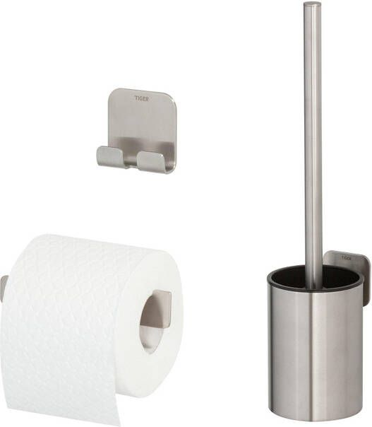 Tiger Colar Toilet Accessoireset toiletrolhouder zonder klep toiletborstelhouder handdoekhaak zelfklevend geborsteld RVS 1314400901