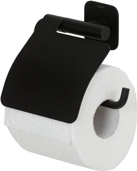 Tiger Colar Toiletrolhouder met klep zelfklevend zwart 1314130746