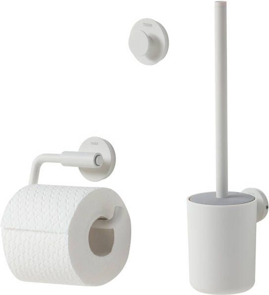 Tiger Urban Toiletaccessoireset Toiletborstel met houder Toiletrolhouder zonder klep Handdoekhaak Wit 1316900105