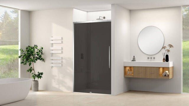 Van Rijn Products Schuifdeur aan vast deel incl. soft-close grijs rookglas incl. glasbehandeling (1550 x 1600) x 2000 Chroom beslag ST09300160GRCH