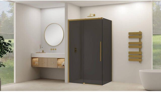 Van Rijn Products Schuifdeur voor hoekcabine incl. soft-close grijs rookglas incl. glasbehandeling (1565-1615) x 2000 Geborsteld Messing beslag en greep ST09350160GRSB