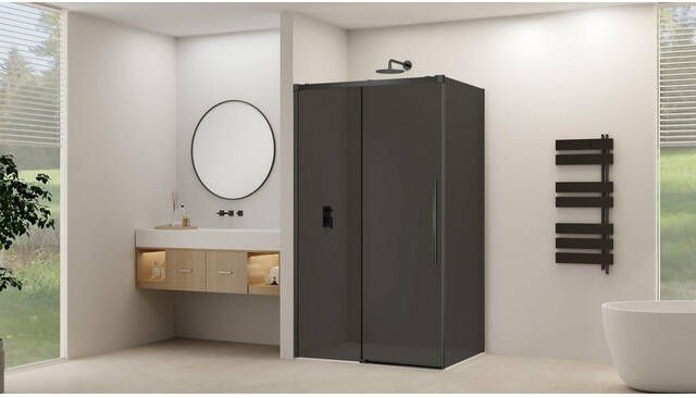 Van Rijn Products Schuifdeur voor hoekcabine incl. soft-close grijs rookglas incl. glasbehandeling (1565-1615) x 2000 Geborsteld Gun Metal beslag en greep ST09350160GRGM