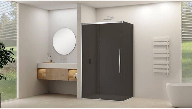 Van Rijn Products Schuifdeur voor hoekcabine incl. soft-close grijs rookglas incl. glasbehandeling (1765-1815) x 2000 Chroom beslag en greep ST09350180GRCH