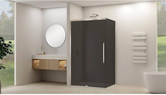 Van Rijn Products Schuifdeur voor hoekcabine incl. soft-close grijs rookglas incl. glasbehandeling (1765-1815) x 2000 Geborsteld RVS beslag en greep ST09350180GRBN