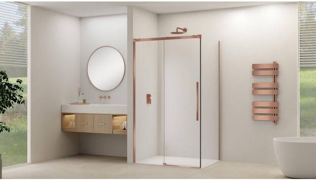 Van Rijn Products Schuifdeur voor hoekcabine incl. soft-close helder glas incl. glasbehandeling (1165-1215) x 2000 Geborsteld Koper beslag ST09350120HESC