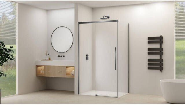 Van Rijn Products Schuifdeur voor hoekcabine incl. soft-close helder glas incl. glasbehandeling (1365-1415) x 2000 Geborsteld Gun Metal beslag ST09350140HEGM