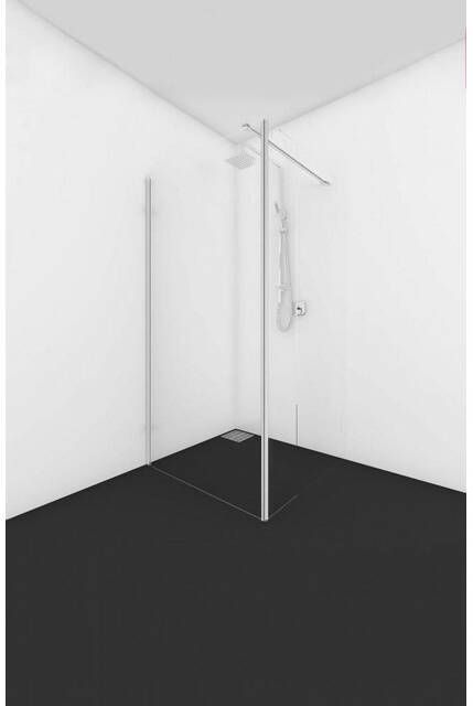 Van Rijn Products ST01 Vaste wand 110x200cm helder glas haakse wand scharnierend links en rechts stabilisatiestang ST01675110