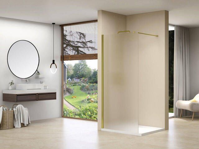 Van Rijn Products ST01 Vaste wand 88x200cm 8 mm gesatineerd glas incl. Glasbehandeling Messing muurprofiel Stabilisatiestang ST01MM90PRGS