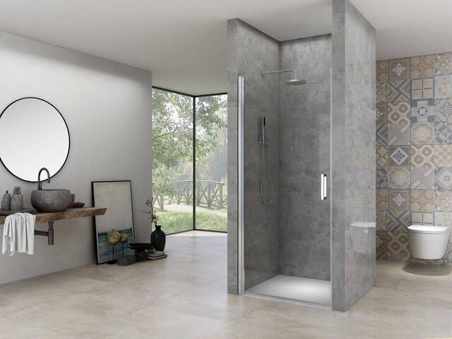 Van Rijn Products ST02 draaideur 59x200cm met 6mm helder glas incl. glasbehandeling 1 draaideur links of rechts chroom ST02LP10059