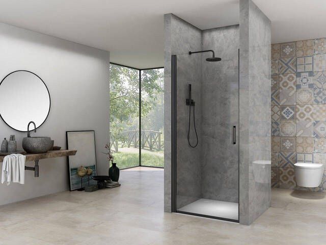 Van Rijn Products ST02 Nisdeur 60x200cm helder glas dikte 6mm incl. glasbehandeling zwart mat ST02LP10059ZW