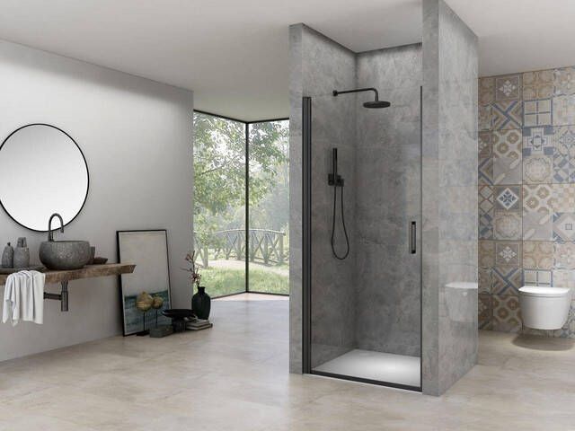 Van Rijn Products ST02 nisdeur 67-69x200 6mm helder glas inclusief glasbehandeling zwart mat ST02LP10067ZW