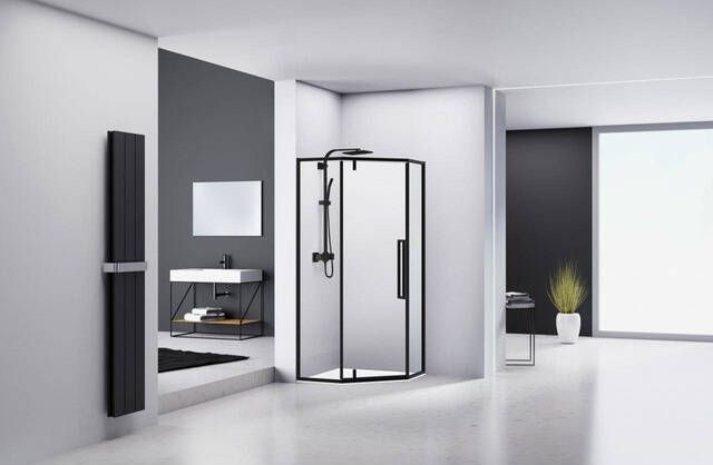 Van Rijn Products ST04 Vijfhoek 88x200cm helder glas dikte 6mm zwart ST04100090KP