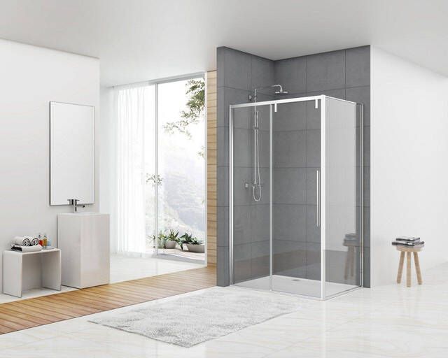 Van Rijn Products ST06 Softclose schuifdeur 118.5x200cm helder glas dikte 8mm tbv hoekcabine incl. greep chroom ST06350120