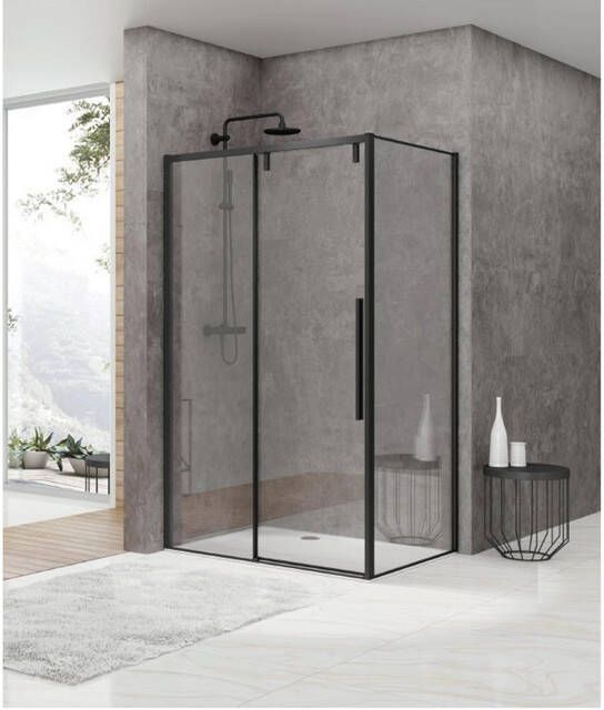 Van Rijn Products ST06 Softclose schuifdeur 178.5x200cm helder glas dikte 8mm tbv hoekcabine incl. greep zwart ST06350180ZW