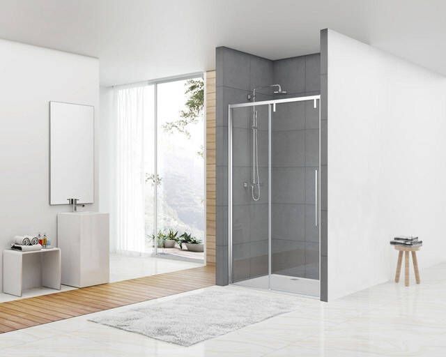 Van Rijn Products ST06 Softclose schuifdeur 178x200cm helder glas dikte 8mm incl. greep chroom ST06300180