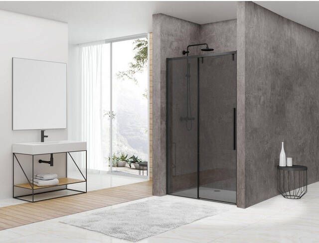 Van Rijn Products ST06 Softclose schuifdeur 178x200cm rookglas dikte 8mm incl. greep Zwart ST06300180ZWGR