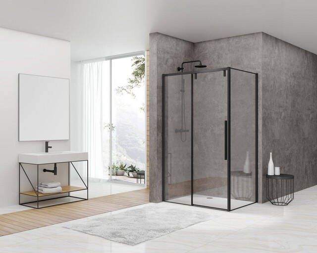 Van Rijn Products ST06 Softclose schuifdeur met 8mm helderglas 118.5x200cm voor combinatie met wand inclusief greep zwart ST06350120ZW