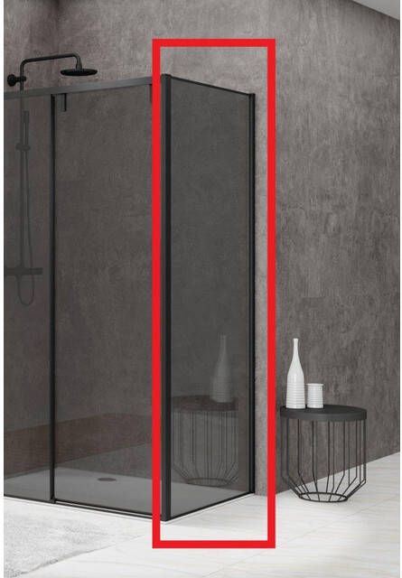 Van Rijn Products ST06 Vaste Wand 70x200cm Grijs rookglas dikte 8mm tbv hoekcabine muurprofiel Zwart ST0635070ZWWGR