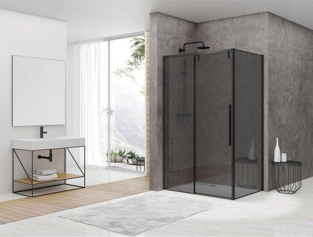 Van Rijn Products ST06 Wand 88.5x200cm rookglas dikte 8mm tbv hoekcabine zwart ST0635090ZWWGR