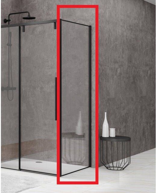 Van Rijn Products ST06 Wand 98.5x200cm helder glas dikte 8mm tbv hoekcabine zwart ST06350100ZWW