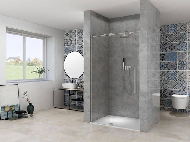 Van Rijn Products ST08 Nis Draaideur 110x200cm helder glas dikte 8mm 2 delig muurprofiel stabilisatiestang RVS ST08300110HEBN
