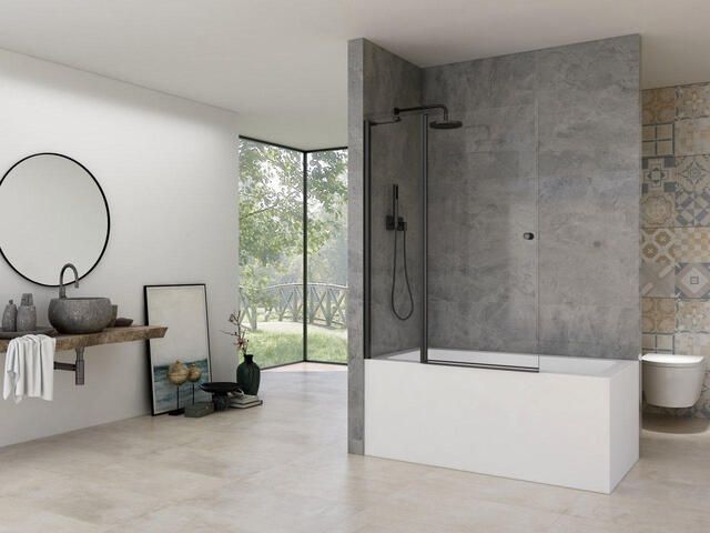 Van Rijn Badwand ST02 Klapwand + Vaste Wand 120x150 cm Helder Glas 6 mm Zwart - Foto 2
