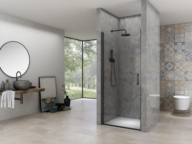 Van Rijn Products ST02 nisdeur 88x200cm helder glas dikte 6mm incl. glasbehandeling zwart mat ST02LP10087ZW