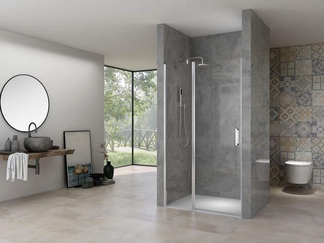 Van Rijn Products ST02 Nisdeur 138x200cm helder glas dikte 6mm met vast deel incl. glasbehandeling chroom ST02LP300140