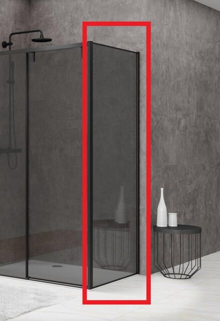 Van Rijn Products ST06 Vaste Wand 70x200cm Grijs rookglas dikte 8mm tbv hoekcabine muurprofiel Zwart ST0635070ZWWGR