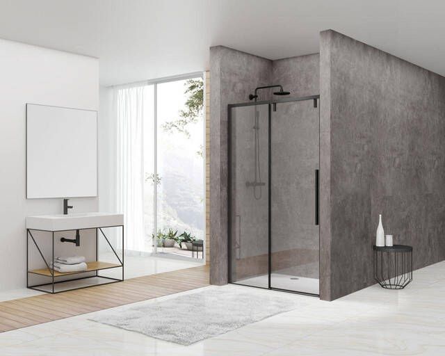 Van Rijn Products Van Rijn ST06 Schuifbare nisdeur 160x200cm helder glas dikte 8mm incl. greep zwart ST06300160ZW