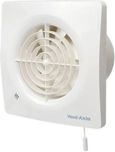 VENT-AXIA Vent axia muurventilator 97m3 h 230V 7W aansluitklem instelbaar met klep trekkoord hxb 160x160mm inbouw 80mm wit IPX5