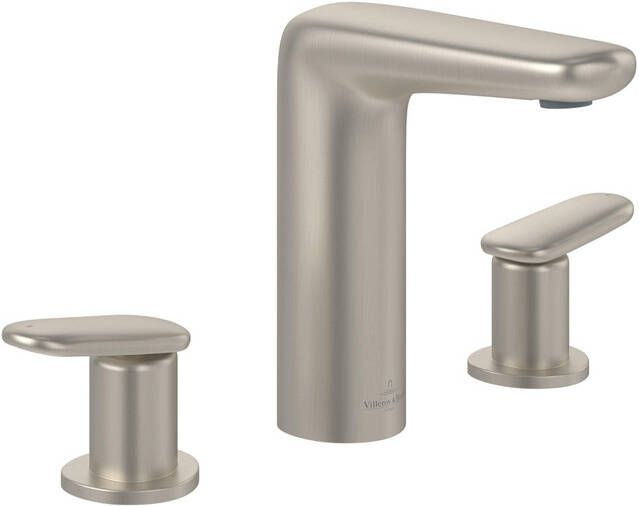 Villeroy & Boch Antao Driegats wastafelkraan met Push-Open afvoergarnituur Matt Brushed Nickel (RVS) TVW11100100064