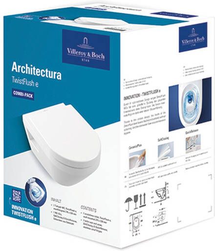 Villeroy & Boch Architectura pack wandcloset 53cm spoelrandloos wit C+ 5684clr1