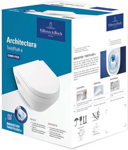Villeroy & Boch Architecturacombi-pack m. wandcloset diepspoel directflush35x48x35.5cmm. closetzitting m. softclose en quick releasewit alpin 4687cl01