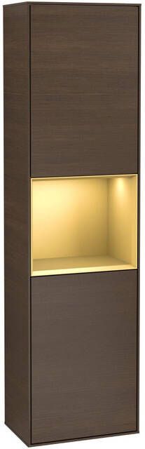 Villeroy & Boch Finion Hoge kast met verlichting 2 deuren 418 x 1516 x 270 mm Walnut Veneer Gold Matt Lacquer F460HFGN