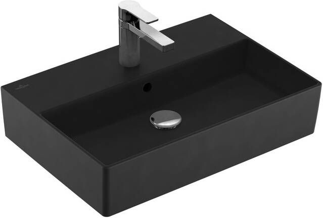 Villeroy & Boch Memento 2.0 wastafel onderzijde geslepen 60x42cm met overloop 1 kraangat ceramic+ ebony 4A226GS5