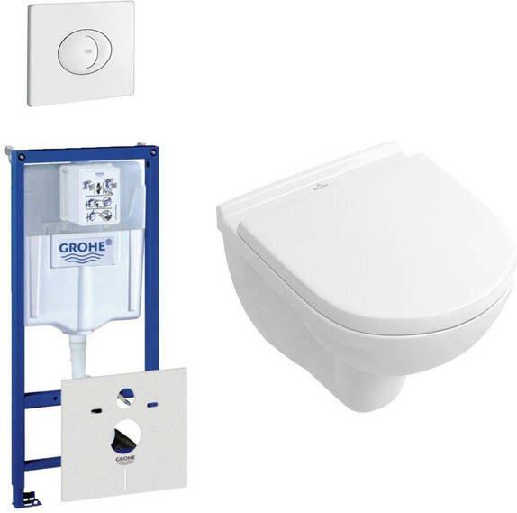 Villeroy & Boch O.novo compact toiletset bestaande uit inbouwreservoir toiletpot toiletzitting en bedieningsplaat wit 0729126 0729205 0124162 0124182
