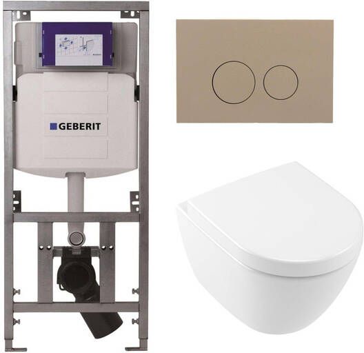 Villeroy & Boch Subway 2.0 Compact DirectFlush Toiletset Geberit reservoir softclose quickrelease bedieningsplaat taupe ronde knoppen wit 0701131 1024232 SW1102378 1025456