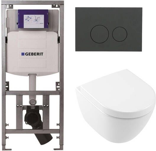 Villeroy & Boch Subway 2.0 Compact DirectFlush Toiletset Geberit reservoir softclose quickrelease bedieningsplaat mat antraciet ronde knoppen wit 0701131 1024232 SW1102376 1025456