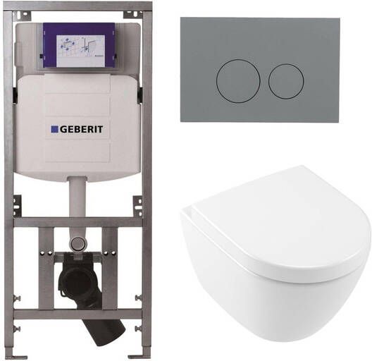 Villeroy & Boch Subway 2.0 Compact DirectFlush Toiletset Geberit reservoir softclose quickrelease bedieningsplaat licht grijs ronde knoppen wit 0701131 1024232 SW1102374 1025456