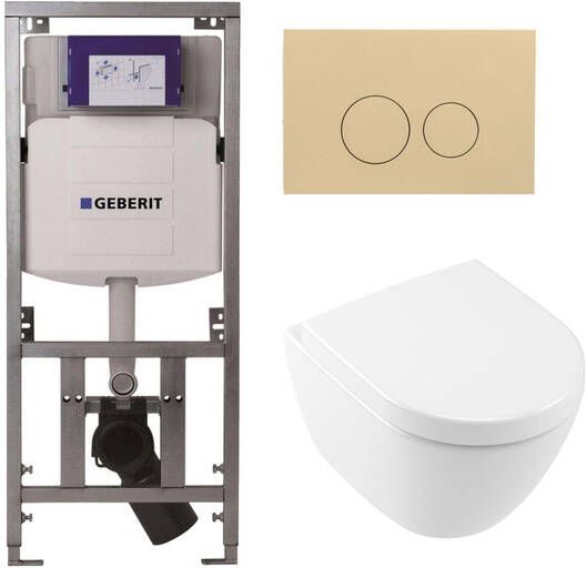 Villeroy & Boch Subway 2.0 Compact DirectFlush Toiletset Geberit reservoir softclose quickrelease bedieningsplaat beige ronde knoppen wit 0701131 1024232 SW1102365 1025456