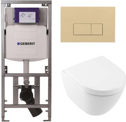 Villeroy & Boch Subway 2.0 compact DirectFlush Toiletset Geberit reservoir softclose quickrelease bedieningsplaat beige rechthoekige knoppen wit 0701131 1024232 SW1102366 1025456