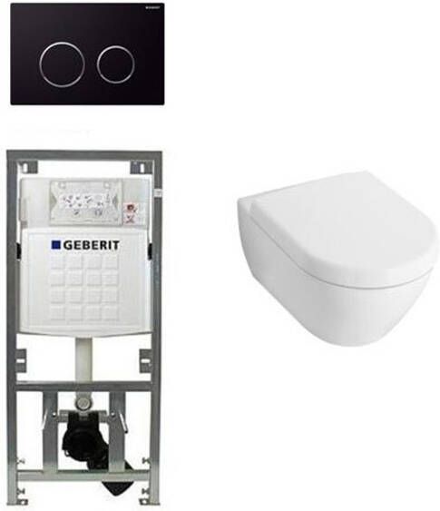 Villeroy & Boch Subway 2.0 Compact met zitting toiletset met geberit inbouwreservoir en sigma20 drukplaat zwart 0701131 1024233 1025456 sw53746