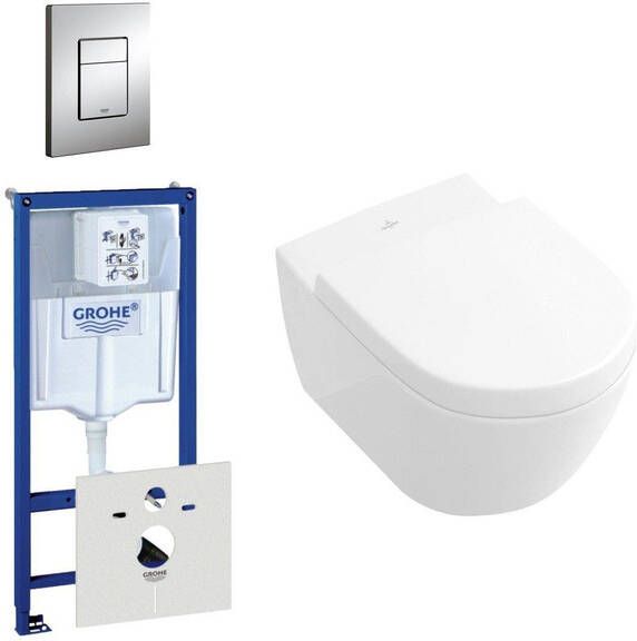 Villeroy & Boch Subway 2.0 compact toiletset bestaande uit inbouwreservoir toiletpot toiletzitting en bedieningsplaat mat chroom 0720002 0729205 1024232 1025456