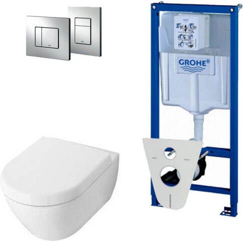 Villeroy & Boch Subway 2.0 DirectFlush ceramic+ toiletset met Grohe reservoir en bedieningsplaat chroom 0720001 0729205 0124070 ga26033