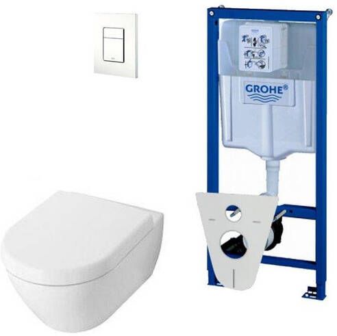 Villeroy & Boch Subway 2.0 DirectFlush ceramic+ toiletset met Grohe reservoir en bedieningsplaat wit 0720003 0729205 0124070 ga26033
