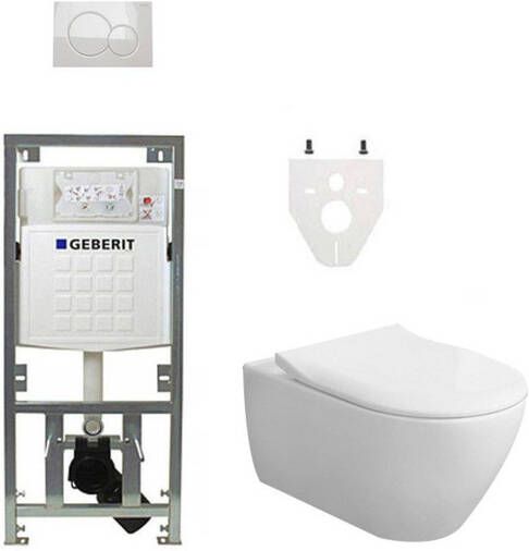 Villeroy & Boch Subway 2.0 DirectFlush CeramicPlus toiletset slimseat zitting met Geberit reservoir en bedieningsplaat wit 0701131 0700518 ga26033 ga91964